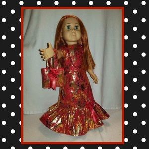 Doll 18" formal Red/Gold dress custom made NEW!